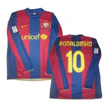 2007-2008 FC Barcelona Home Long Sleeve Retro Jersey RONALDINHO #10 Shirt