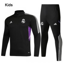 22-23 Real Madrid Black Half Zip Kids Tracksuit
