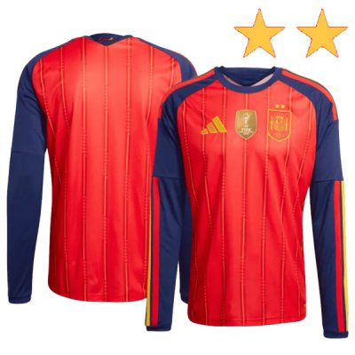 2026 Spain Home World Cup Winners Long Sleeve Jersey 2 Star