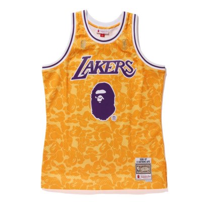 New Bape x Mitchell & Ness Lakers #93 Basketball Swingman Jersey Yellow