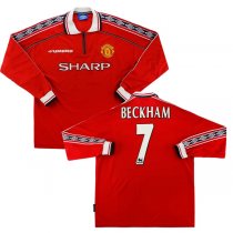 1998-2000 Retro Manchester United Home Long Sleeve Retro Jersey Beckham #7 Print