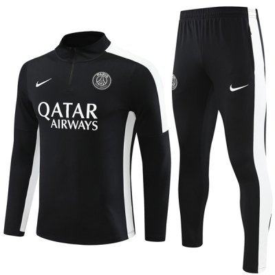 23-24 PSG All Black Sleeve White Zipper Tracksuit