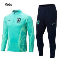 22-23 Brazil Light Green Full print Half Zip Kids Tracksuit